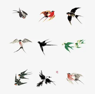 水墨画飞翔的燕子免抠