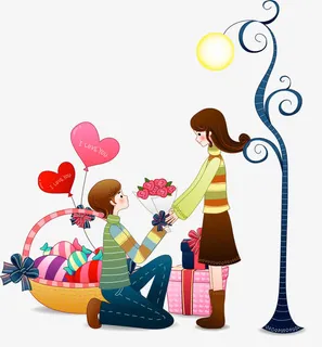 唯美精美卡通情侣花束糖果蓝心形免抠