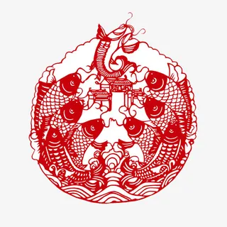 红色鲤鱼剪纸免抠