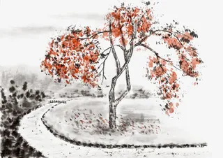 彩色水墨山水免抠