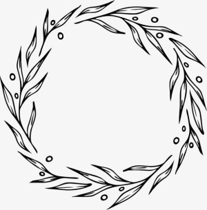 手绘卡通黑色线描叶子花环免抠