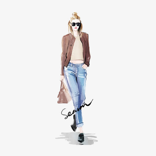 春季时尚女性模特走秀图案素材免抠