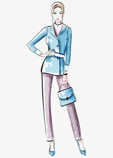 手绘卡通小西装时尚美女免抠