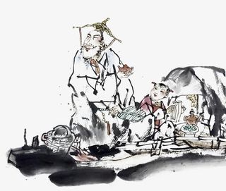 中国风国画水墨垂钓免抠