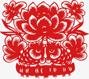 中国风莲花鲤鱼剪纸免抠