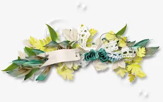 黄色花朵绿叶装饰免抠