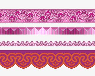 紫色中国风海浪花边边框纹理免抠