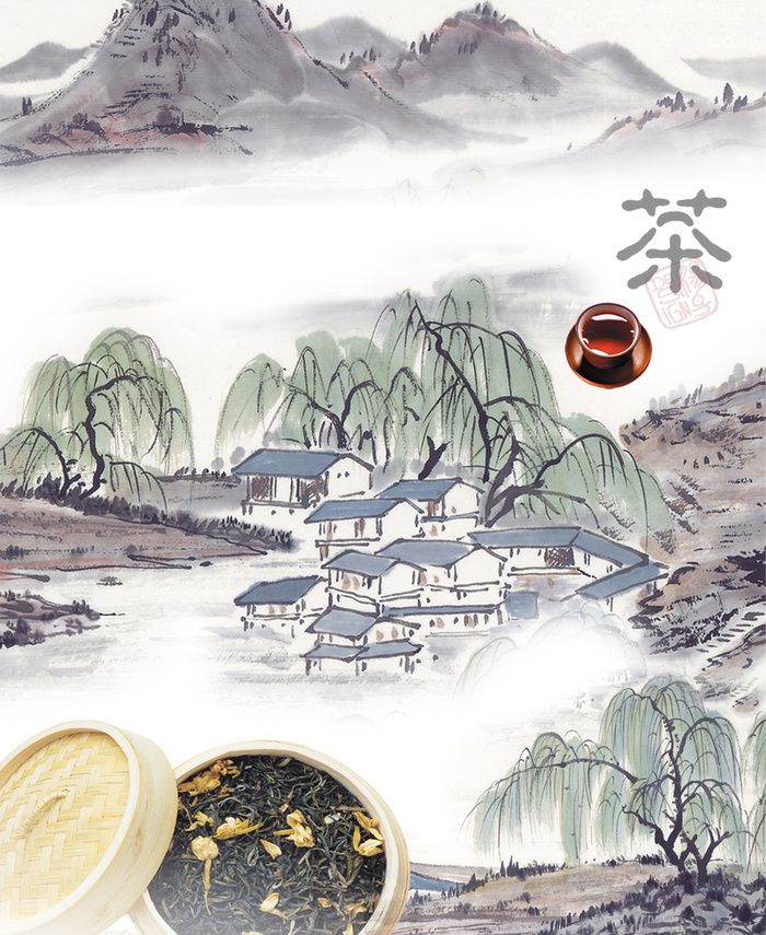 手绘中国风名片海报背景素材高清