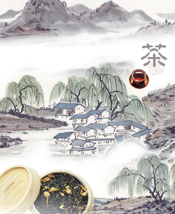 手绘中国风名片海报背景素材高清