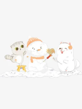 小猫堆雪人免抠