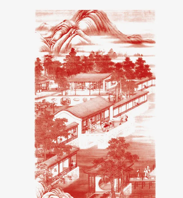 水墨房屋山水图免抠