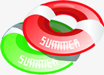红色绿色summer救生圈素材免抠