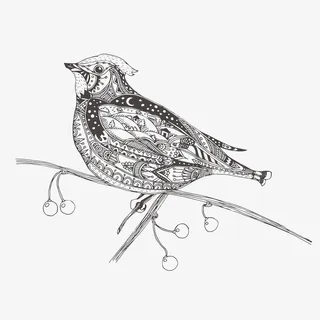 喜鹊黑白图腾线稿免抠