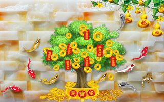 招财树电视墙背景素材高清