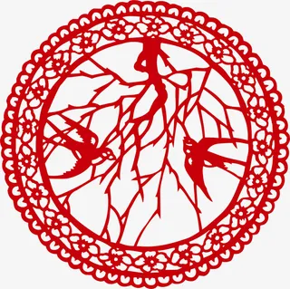 新年红色喜鹊窗花免抠