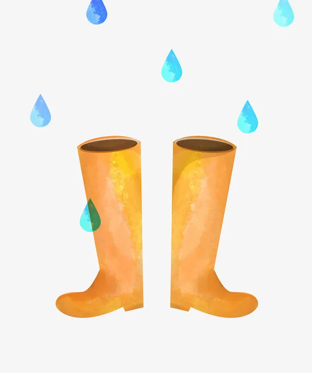 手绘水彩晕染黄色雨靴免抠