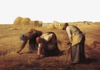 油画装饰画收麦子的农妇们免抠