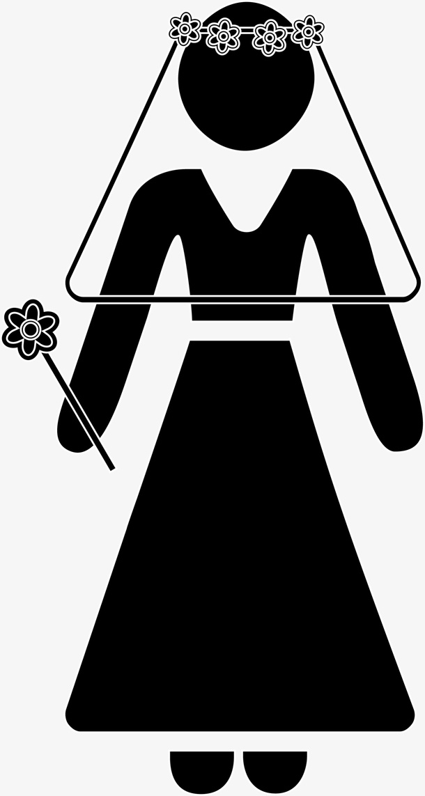 黑色线条卡通新娘免抠