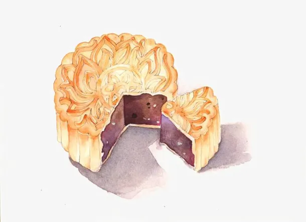 手绘的月饼免抠