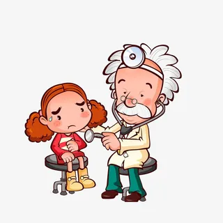 卡通给肚子痛的小女孩检查身体的免抠