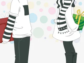 互换礼物相对而立的情侣免抠