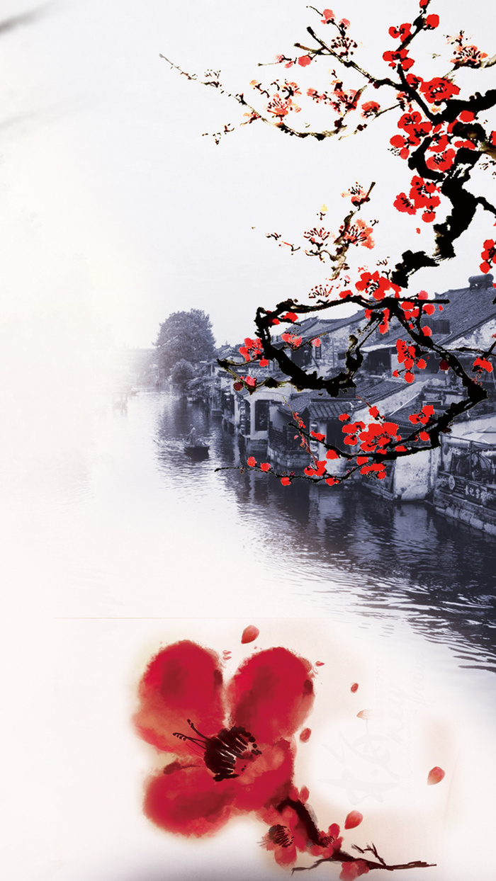 红色花卉H5背景高清