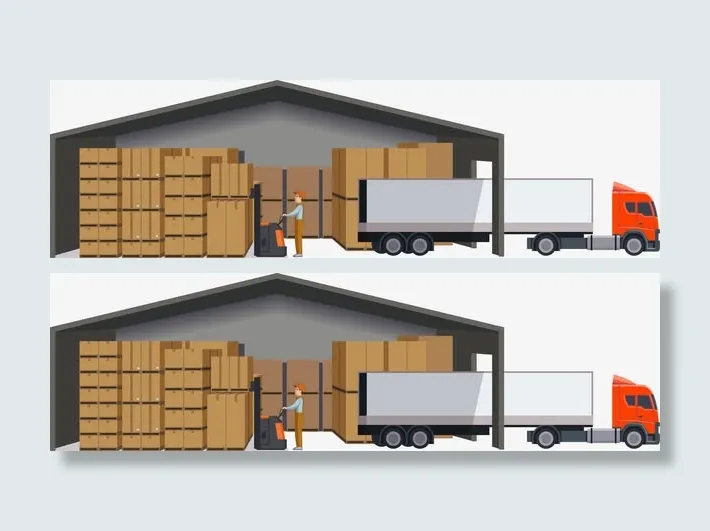 矢量卡通物流仓库和货车免抠