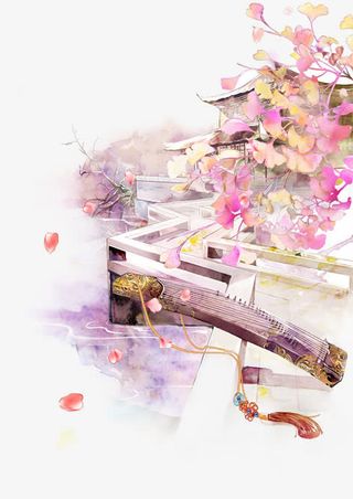 唯美古风水彩插画免抠