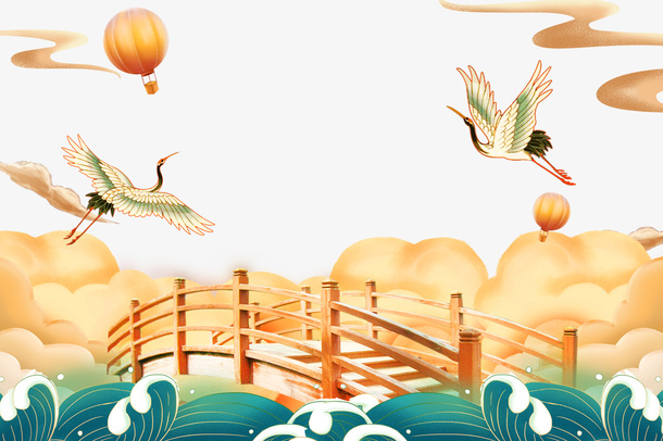 国潮仙鹤踏青出游 踏青季免抠