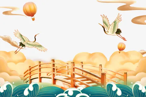 国潮仙鹤踏青出游 踏青季免抠