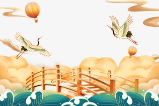 国潮仙鹤踏青出游 踏青季免抠