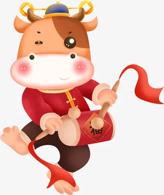 红色，打鼓，小牛，节日免抠
