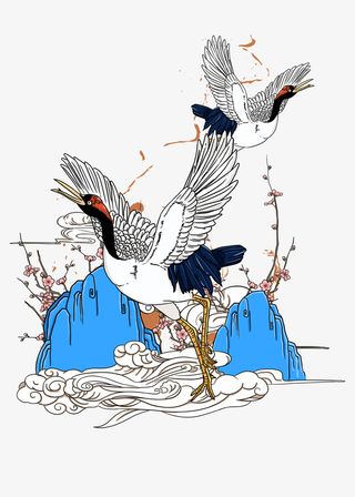 中国风仙鹤水墨仙鹤中国风禽类免抠