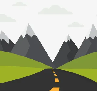 卡通山地道路景观免抠