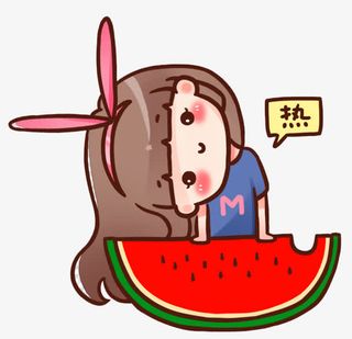 卡通吃西瓜女孩免抠