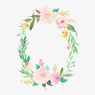 花草水彩手绘椭圆形边框免抠