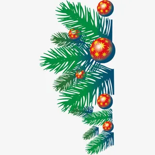 圣诞树枝红色球免抠