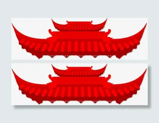 红色古风建筑免抠