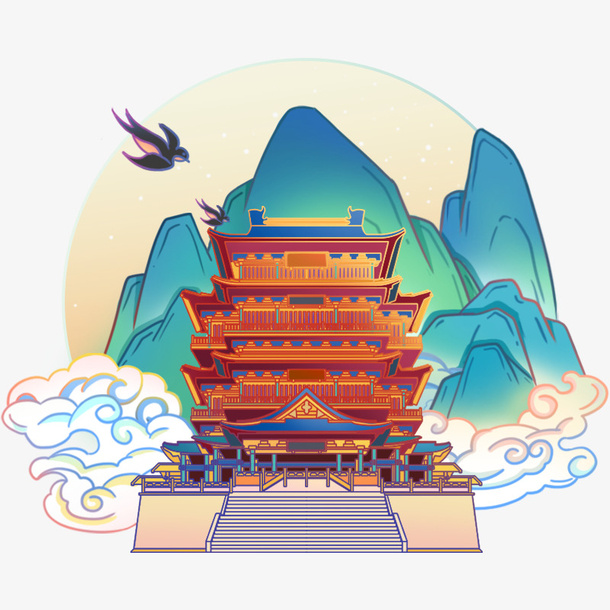 国风插画仙境免抠