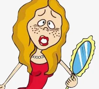 照镜子女人满脸痘痘免抠