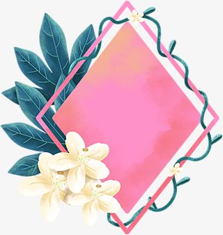 手绘植物叶子矩形边框免抠