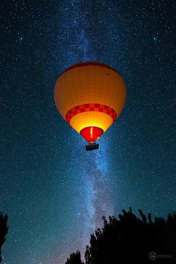 唯美星空夜空热气球免抠