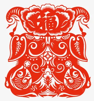 狗年春节红色窗花设计免抠