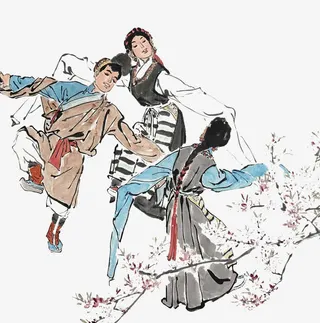 矢量载歌载舞的藏族人民免抠