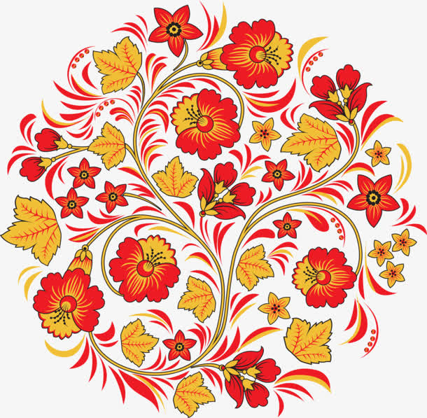 红色底纹花纹免抠