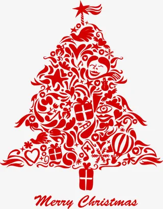 矢量拼接圣诞树png免抠