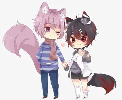 矢量可爱猫耳正太手拉手免抠