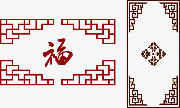 中式窗格花纹雕花免抠