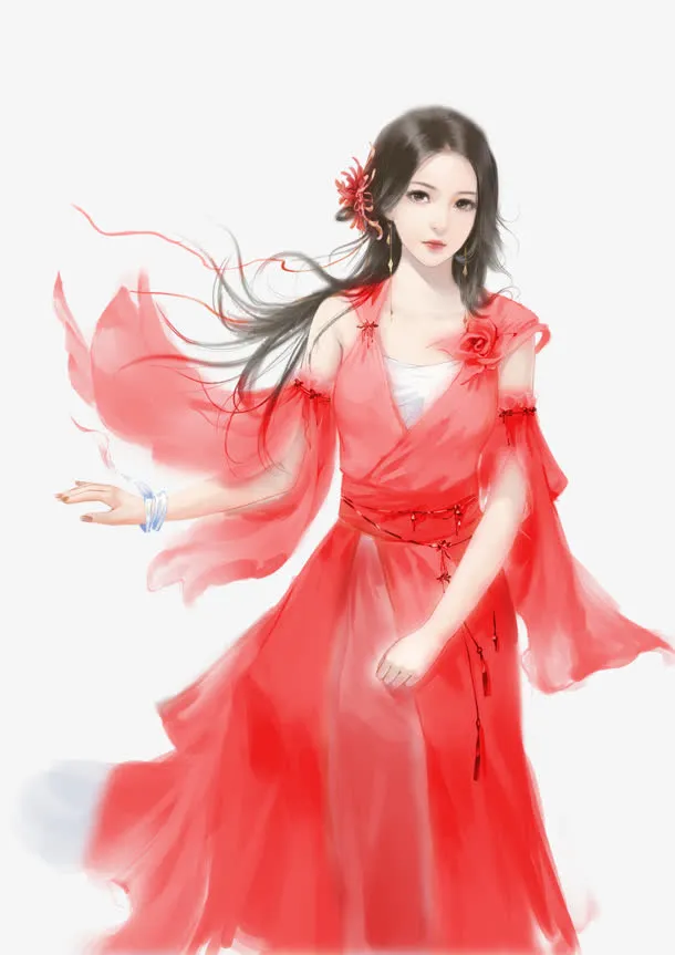古风立绘红衣性感女子免抠