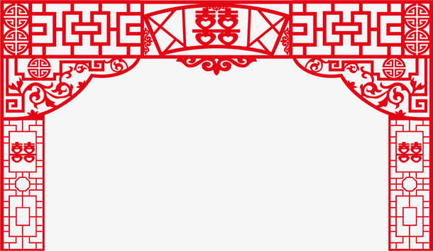 红色中国风双喜门楣免抠